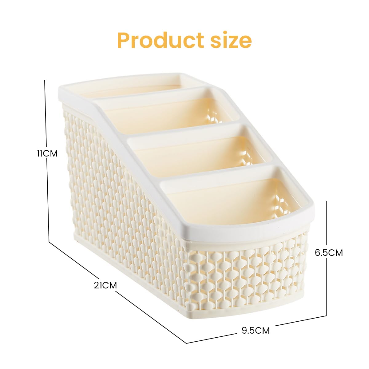 HASTHIP Remote Stand for Home with 4 Compartments and Hollow Woven Design 9.5x21x11cm | Plastic Organizer for Office and Vanity