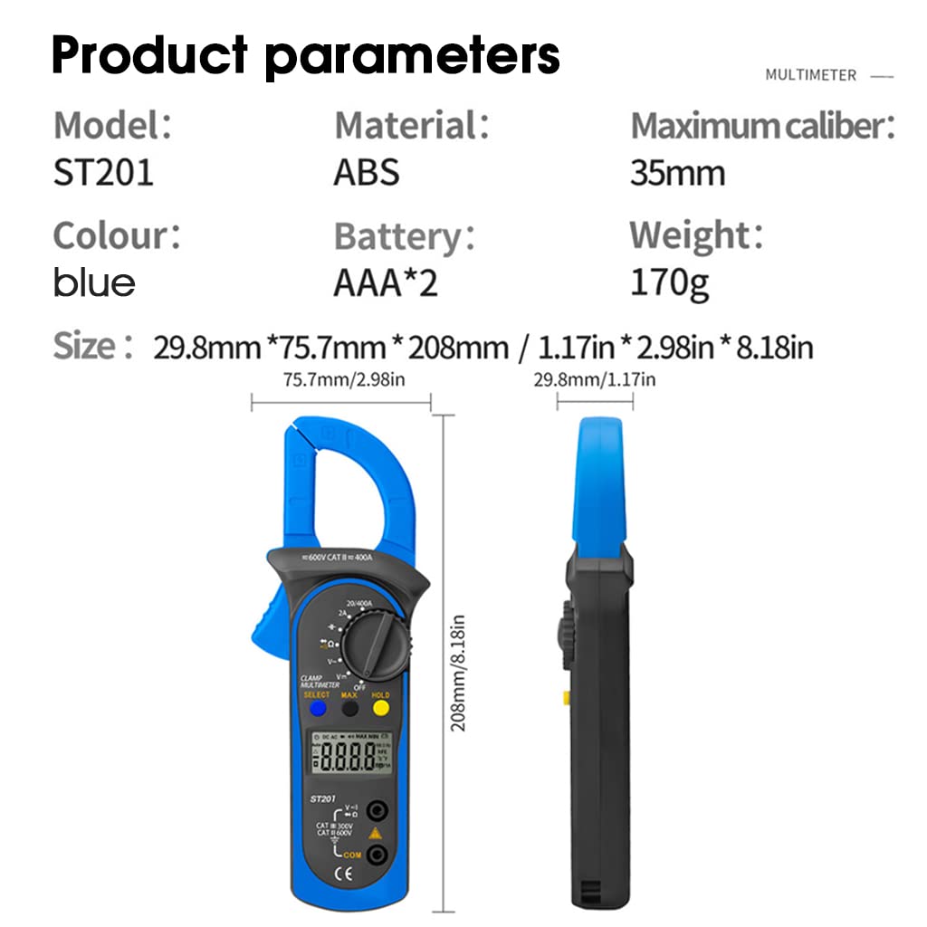 Supvox® ST201 Clamp Multimeter and Smart Digital Multimeter with Test Leads & Zip Bag, Resistance Ohm Transistor Testers AC Current Voltage Frequency Resistance Capacitance Diode Tester