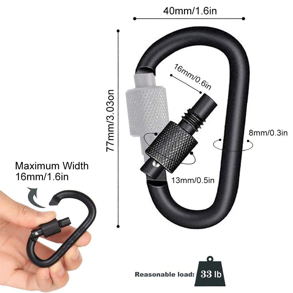 Zibuyu Keychain Heavy Duty D Shaped Carabiner for Camping with Safety Lock 5Pc Set | Aluminum Alloy Backpack Hook