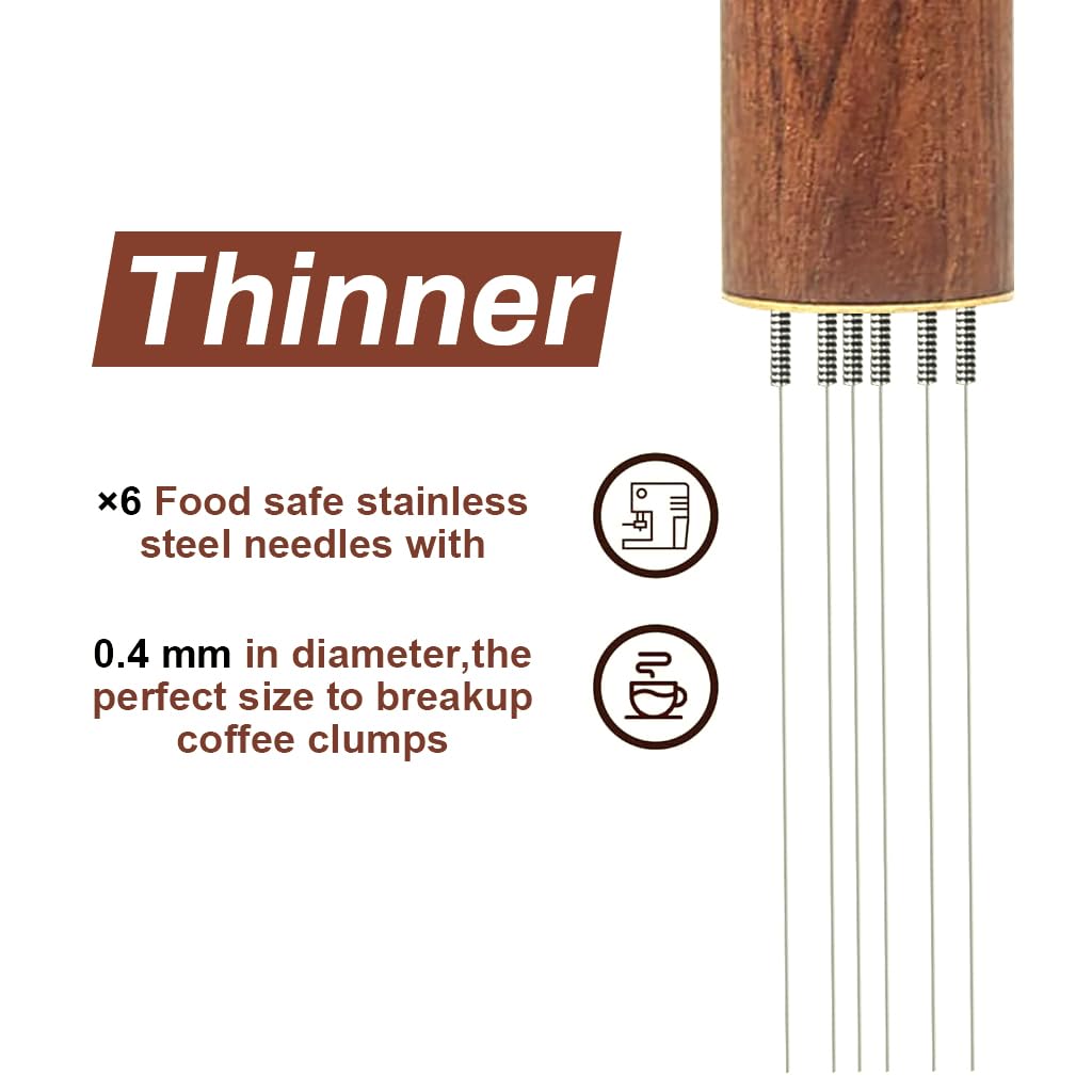 Supvox Espresso Coffee Stirrer for Uniform Grounds with 6 Fine 0.4mm Needles and Wooden Handle