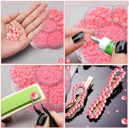MAYCREATE 5800Pcs Nail Pearls Kit for Nails Art, 7 Sizes Flatback Pearls for Face Eyes Makeup, Round Flat Back Pearl for Charms DIY Crafting Charms Decorations Rhinestones Accessories, Pink