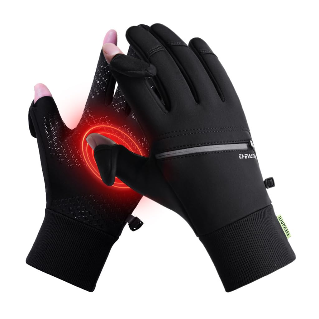 Proberos Riding Gloves for Winter Bikers with Anti Slip Silicone Grip and Plush Liner | Touchscreen Fingertips and Zipper Pocket