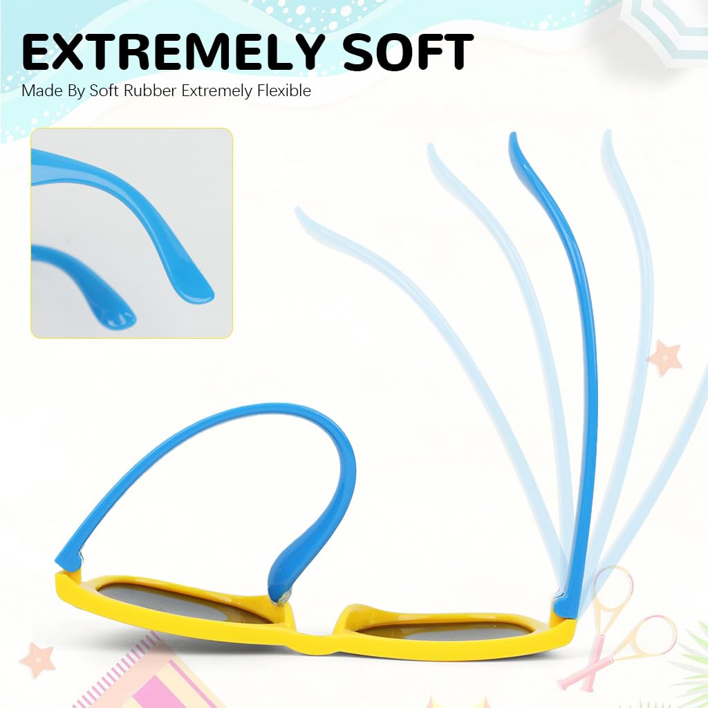HASTHIP Kids Sunglasses for Outdoor Play with Polarized UV400 Lens and Silicone Frame | Yellow and Blue Glasses for Boys and Girls Aged 6–12
