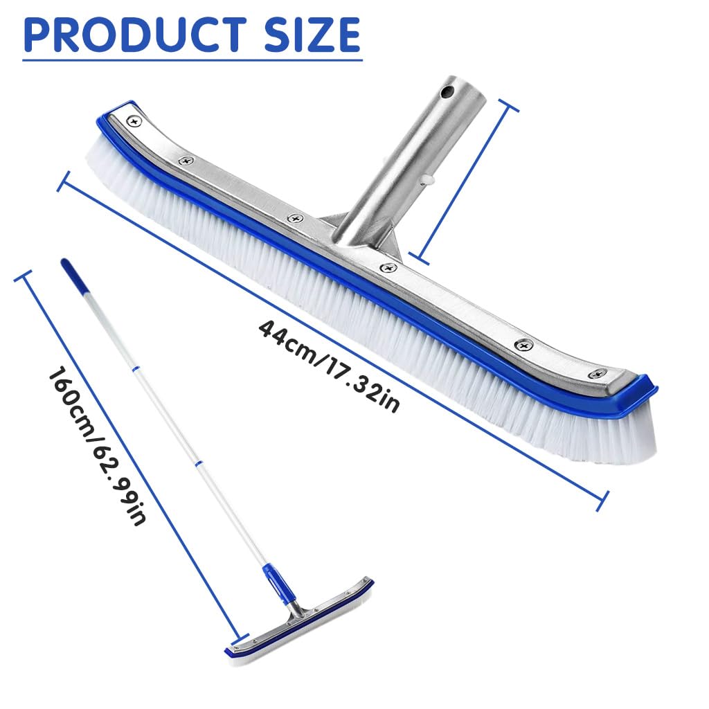 Proberos® Swimming Pool Cleaning Brush 5.24ft Assembly Long Handle Cleaning Brush Hard Bristles Cleaning Brush 17.3 Inches Wide Cleaning Brush for Pool, Floor, Wall & Tile