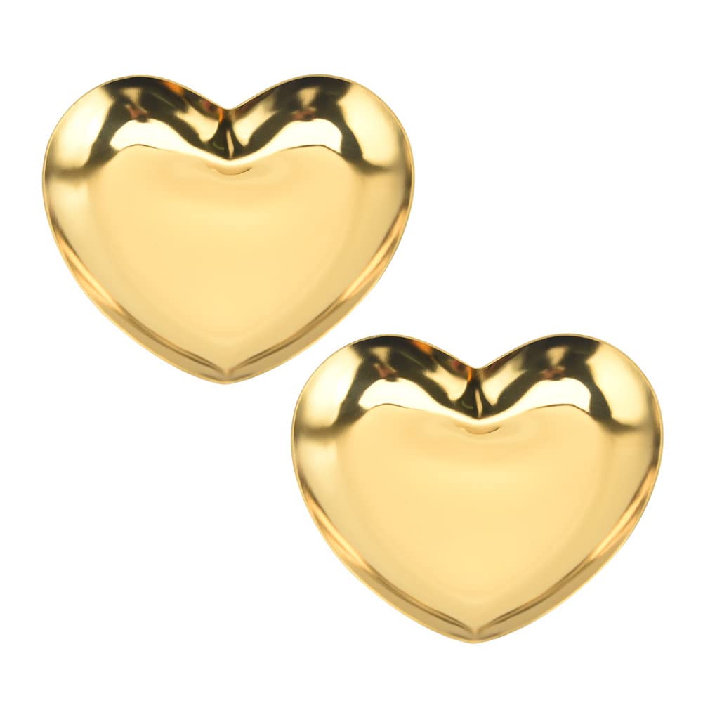 HASTHIP® 2 Pcs Stainless Steel Jewelry Tray Nordic Heart-shaped Gift Storage Tray Necklace Ring Display/Home Decoration (Gold)