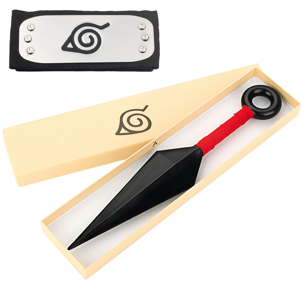 PATPAT Ninja Headband and 10 in Kunai Set for Cosplay and Halloween | Featuring Engraved Metal Icon