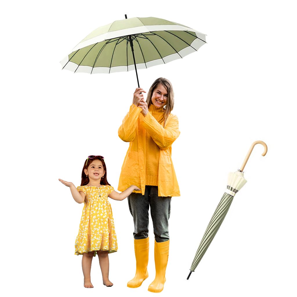 PALAY® 47in Umbrella Big Size for Women, 16 Alloy Fiber Ribs Long Stick Umbrella, Automatic Open Windproof Umbrella, UPF 50 + Japanese Umbrella for Family, Outfoor