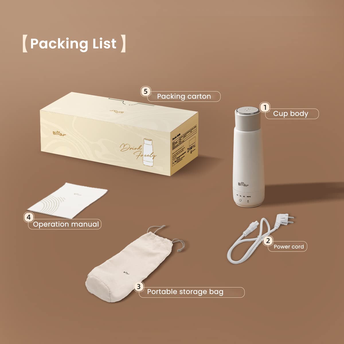 Bear Electric Kettle for Travel with 300W Fast Boil and 4 Temperature Presets | 304 Stainless Steel Liner