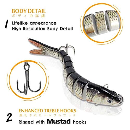 Proberos  Fishing Baits, 2 Pack 6 Segments Lifelike Multi-Jointed Swimbait, Hight Quality Hard Bait Fishing Hooks with High Carbon Steel Tackle 6# (10cm/19g)