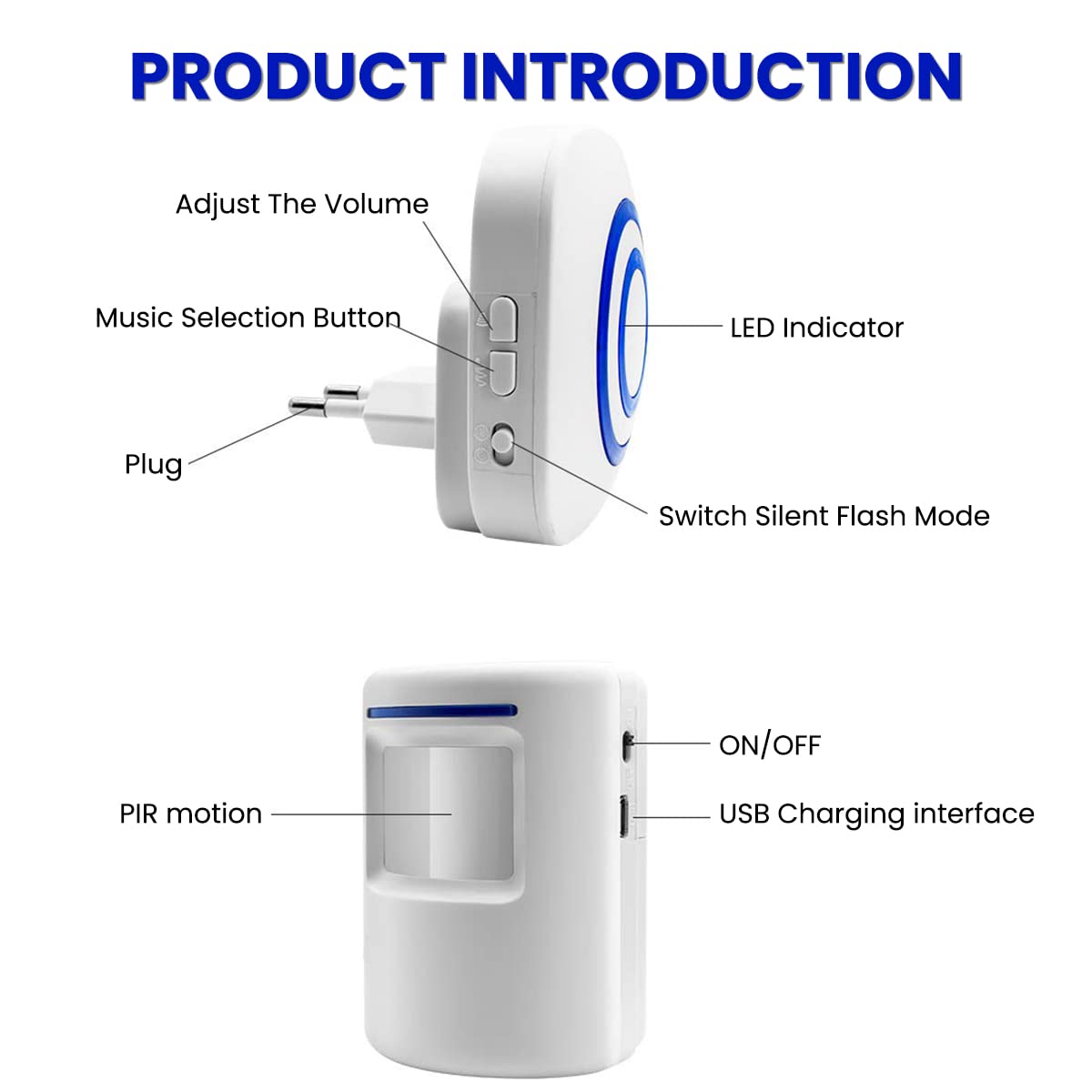 Supvox Door Bell for Home Electrical Motion Sensor Wireless Door Bell 70M Long Range for Store Used Ding Dong Bell with Catching Eye Flash Light Smart Door Bells 38 Ringtones and 3 Level Volume