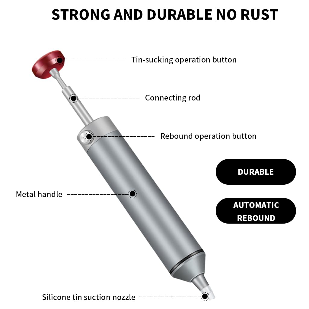 Serplex® Solder Sucker No Clog Aluminum Desoldering Pump, Soldering Tools with Powerful Vacuum Suction for Removal & Repair, Heat Resistant Silicone Suction Nozzle, Replacement Silicone Tube included