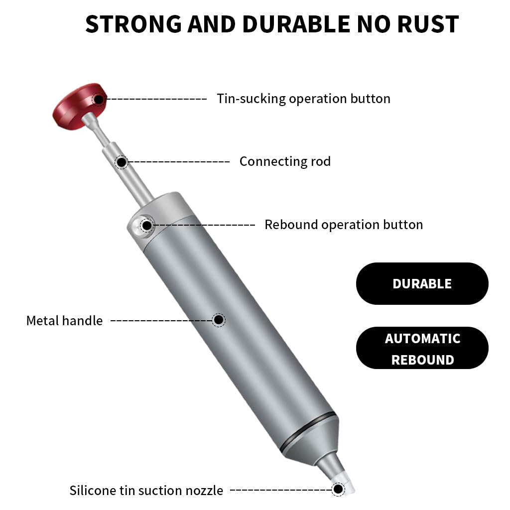 Serplex Solder Sucker for Electronic Repair with Powerful Vacuum Suction and 350 °C Heat‑Resistant Aluminum Body