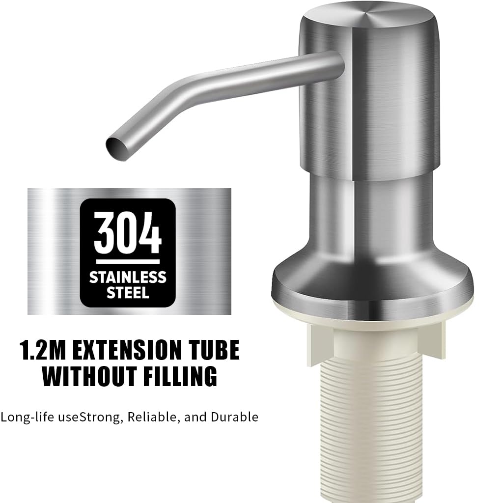 HANNEA Soap Dispenser for Kitchen Sink with 47 in Tube featuring 360° Rotatable Pump | 304 Stainless Steel