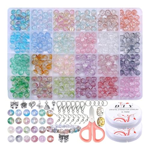 SANNIDHI® 24-Color Craft Beads for DIY Bracelet Making Beads 8mm Fancy Colored Crackle Beads Glass Crackle Beads Bulk Colorful Crafting Beads DIY Jewelry Making Crafting Beads Decorative Beads