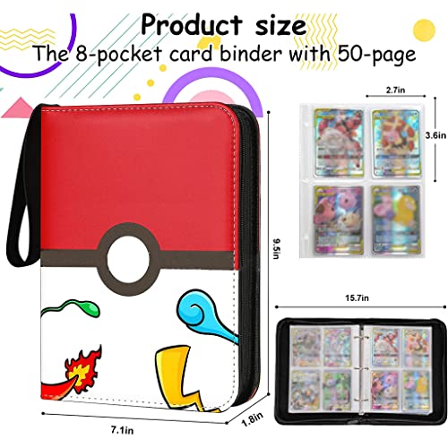 PATPAT® Poke-mon Binder, Cards Collector Album Holder for 400 Poke-mon Cards Cartoon Prints Zipper Bag Trading Card Binder Poke-mon Cards Collection Bag Game Cards Case Gift for Kids Boys Girls-Red