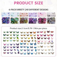 HASTHIP® 240Pcs Butterfly Stickers - 6 Styles Butterfly Nature Aesthetic Stickers, Butterfly Nature Aesthetic Journaling Scrapbook Stickers for Card Making Bullet Junk Journal Planner Craft Supplies