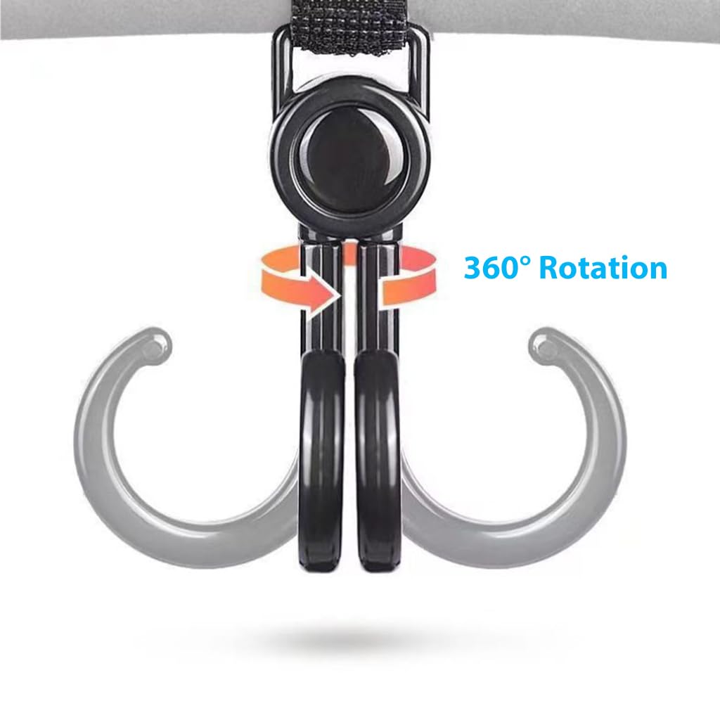 SNOWIE SOFT Stroller Hooks for Bags featuring 360 Degree Rotatable Dual Hooks | 2Pcs Set