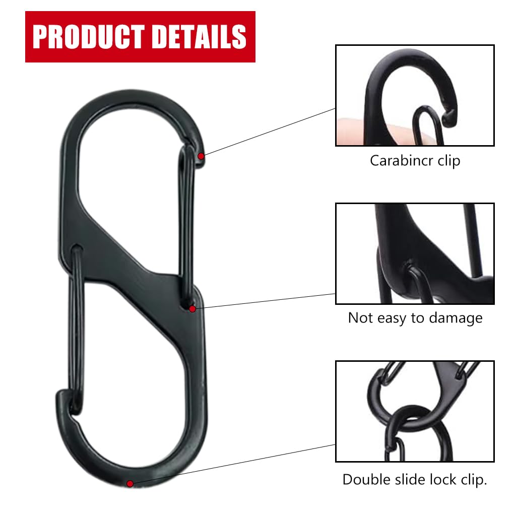 Proberos Mini Carabiners for Keys with Dual Hook Design 15PCS 2.36 in Zinc Alloy Black