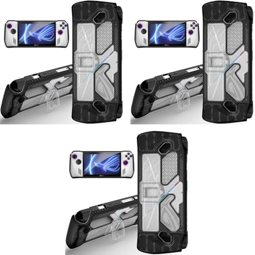 ZORBES® Case for Rog Ally Game Console Protector Anti-Scratch TPU Cover with Folding Kickstand Transparent PC Non-Slip Protective Skin Handheld Not Included Rog Ally 3PCS