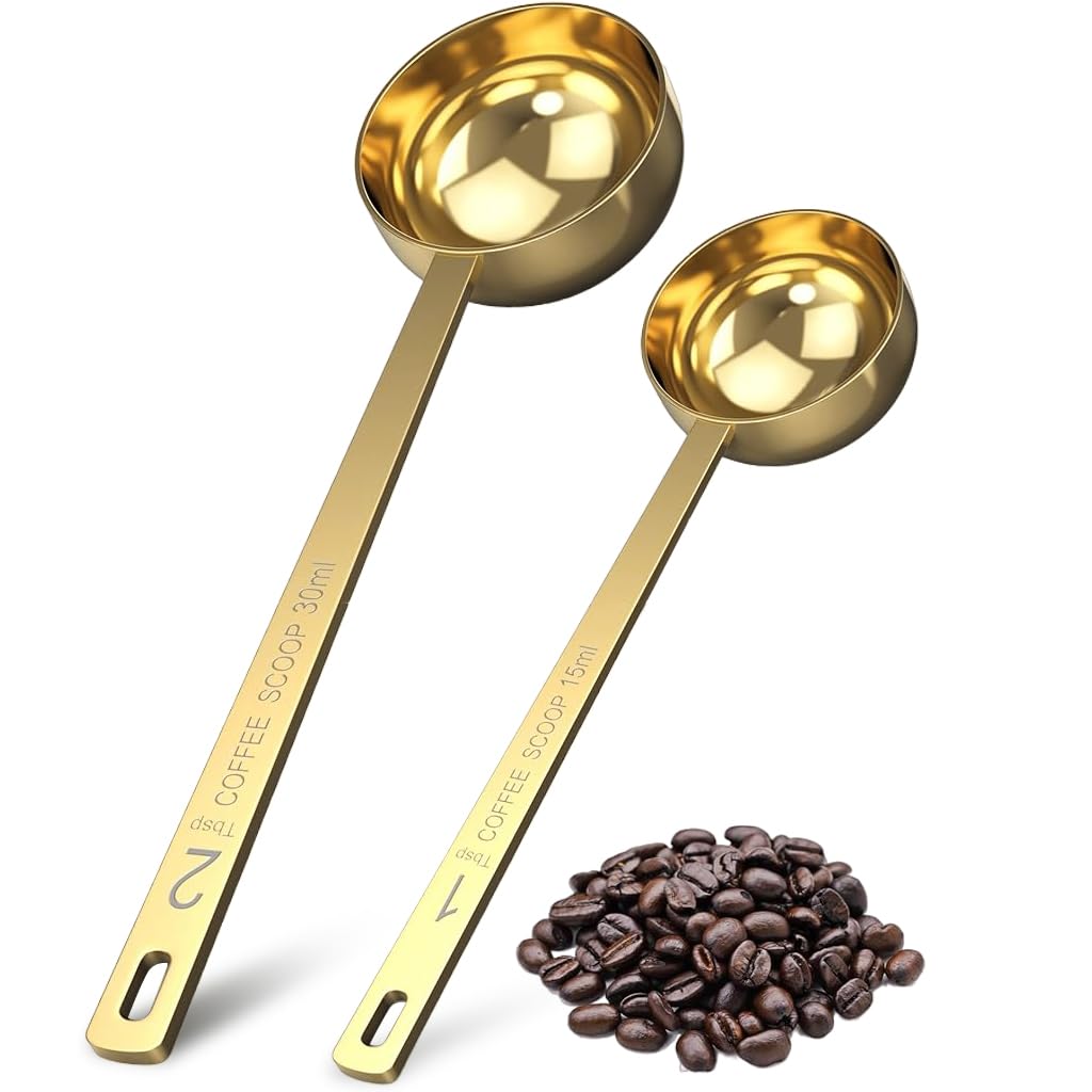 Supvox® 2Pcs Coffee Bean Scoops, 15ml/30ml Ground Coffee Bean Spoons 6.1'' Long Handle Coffee Bean Spoons Food Grade 304 Stainless Steel Coffee Bean Scoops Kitchen Measure Spoons