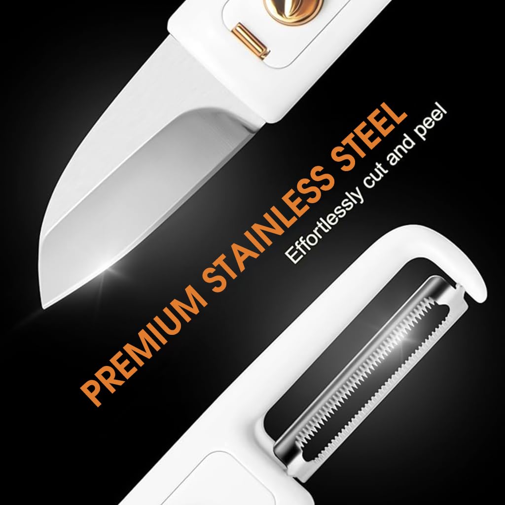 ZIBUYU Folding Knife Peeler for Vegetables and Fruits with Dual Head Design | 17.5cm Stainless Steel Cutter