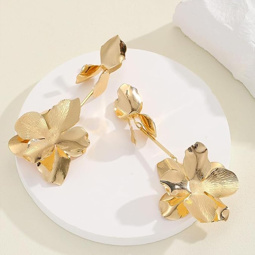 Zibuyu Floral Dangle Gold Long Earrings for Women featuring Lightweight Comfort | Elegant Jewelry Gift for Bridal and Evening Wear