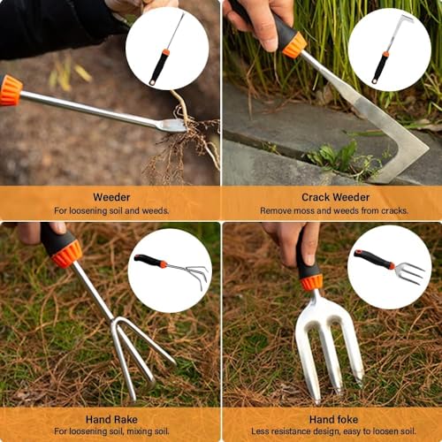 HASTHIP® 10Pcs Gardening Tools Set - Heavy Duty Stainless Steel - Gardening Tools Kit for Home Garden - Plant Cutter for Home Garden - Manual Planting Tools with Tool Bag - Suitable for Patio & Lawn