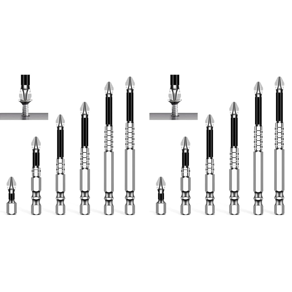 Serplex Magnetic Screwdriver Bit Set 12pcs for Power Tools with PH2 Head and Alloy Steel
