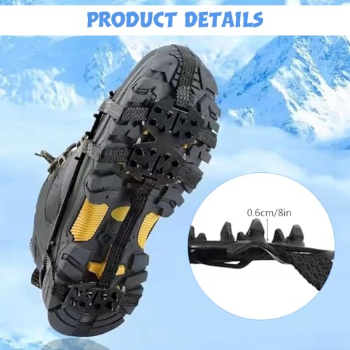 GUSTAVE® 1 Pair Ice Cleats for Shoes 24 Manganese Steel Spikes Design Ultra Strong Traction Anti-skid Ice Cleats Adjustable Ice Cleats for Men Women Outdoor Ice Cleats for Walking, Trekking, Hiking, M