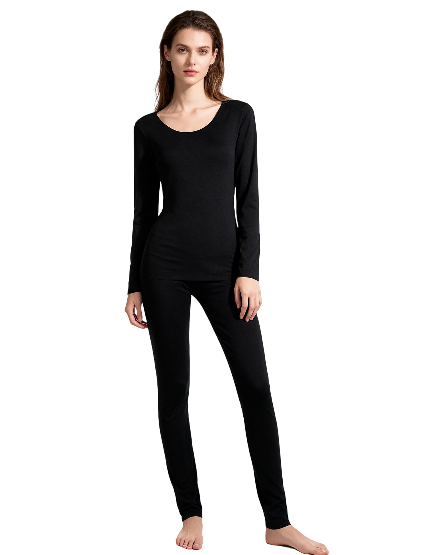 Venzina Women’s Thermal Underwear Set for Cold Weather with Double-Sided Fleece | Black XL