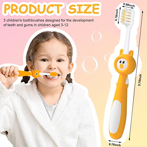 HANNEA® 3pcs kids toothbrush, Kids Manual Toothbrush with TPR Tongue Scraping Soft Bristle Cartoon Toothbrush for 2+ Years Boys and Girls, Toothbrush for Kids Oral Care