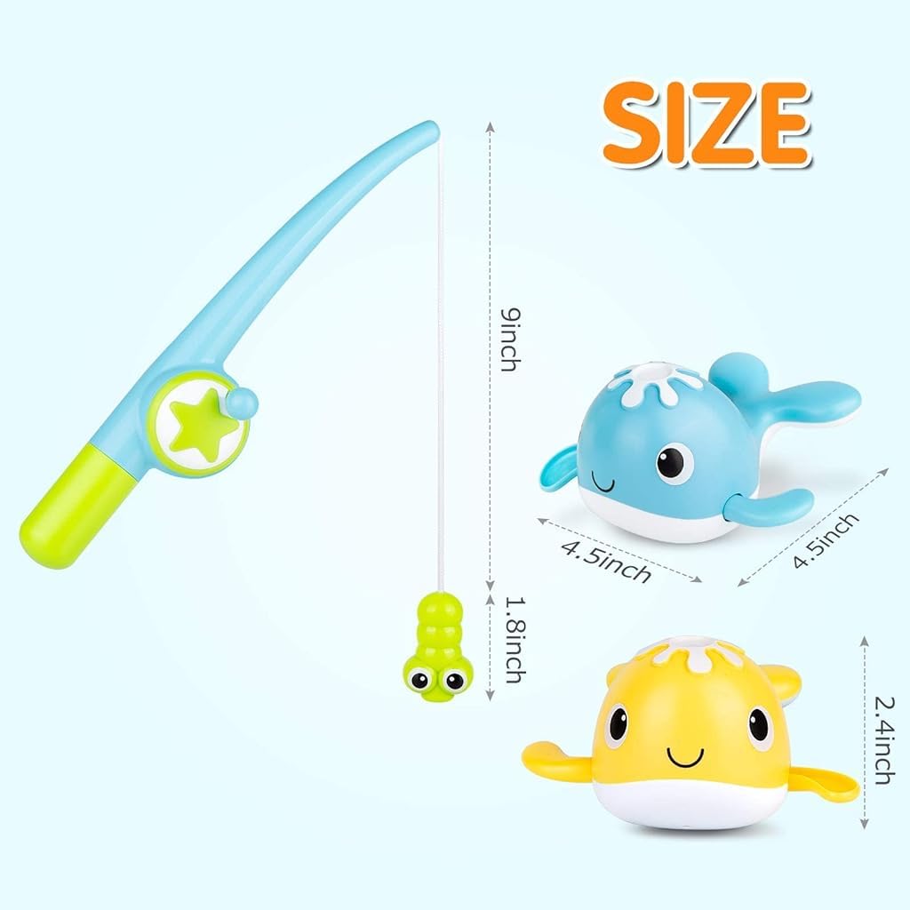 PATPAT Fish Catching Game for Kids with Magnetic Fishing Rod and 2 Swimming Whales | Fun Bath Toy for Toddlers