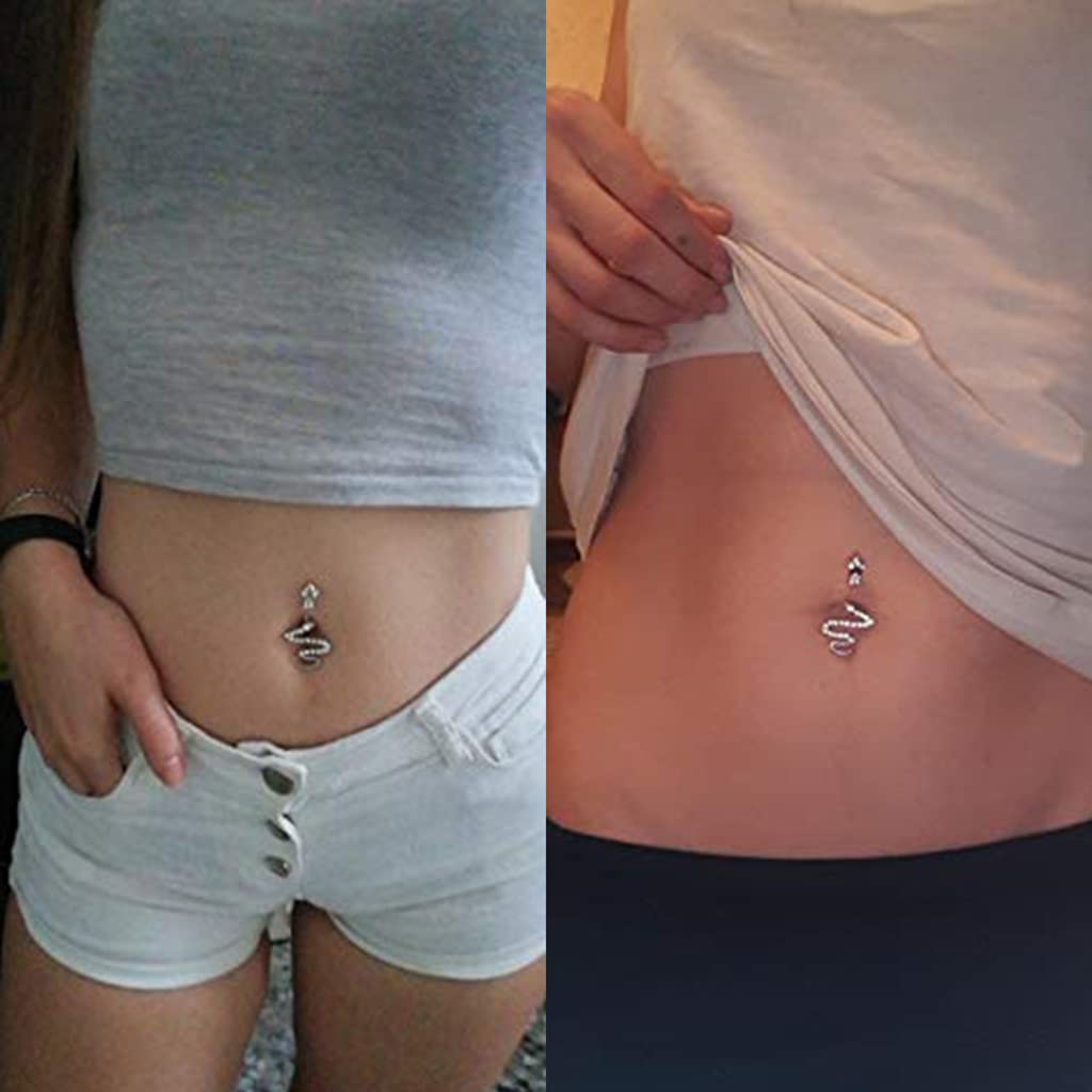MAYCREATE Snake Belly Button Rings for Women with CZ Crystal Snake Design 14g Silver Jewelry
