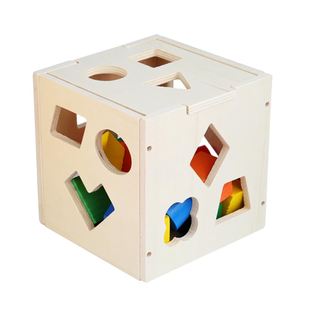 PATPAT Montessori Toy for Kids with 15 Colorful Shapes and Open Lid Wooden Cube | Fine Motor Skill Gift for Ages 2–5