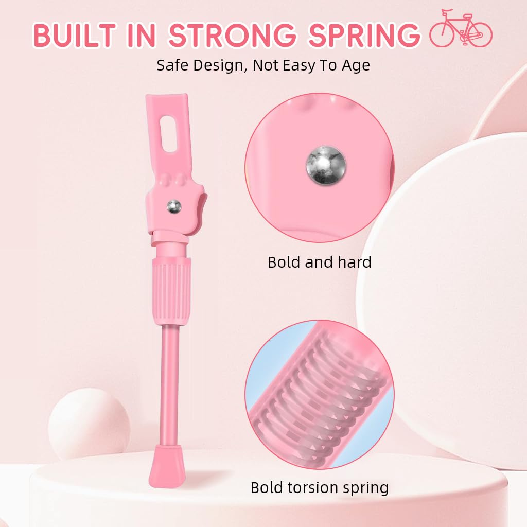 Proberos Kids Bicycle Kickstand for 20 Inch Wheels featuring Spring Loaded Mechanism and Reinforced Metal Pink 3 PCS