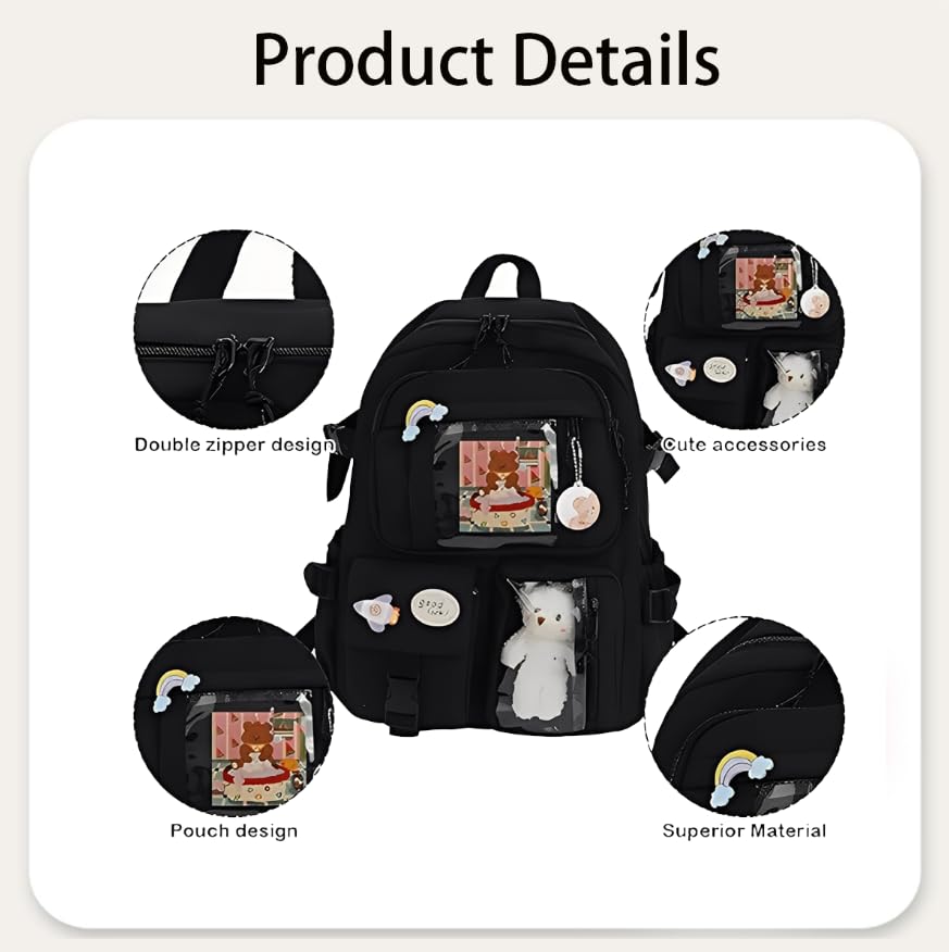 Zibuyu Backpack for School and Travel with Multi Pocket Laptop Sleeve | Waterproof Black Bag