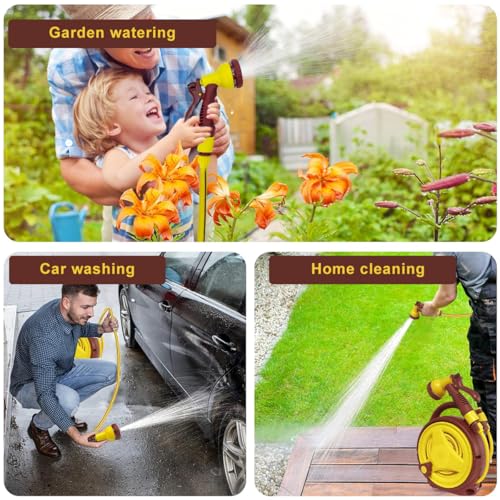 HASTHIP 32.8Ft Garden Hose Sprayer with Hand Crank Reel High Pressure Garden Hose Sprayer with Multi Modes, Labor Saving Car Washing Hose Sprayer Garden Hose Sprayer for Gardening, Car Washing
