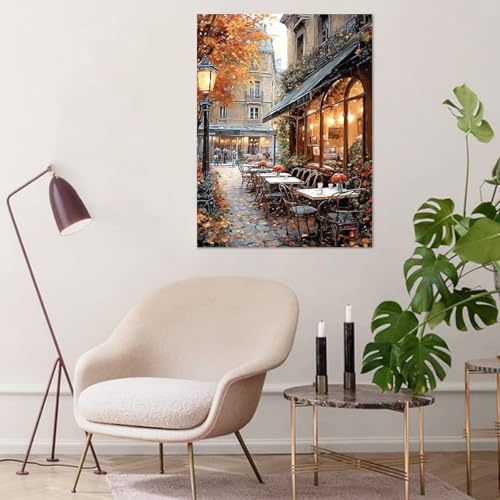 HASTHIP® Paint by Numbers Kit for Adults Street Cafe on Canvas for Beginners DIY Acrylic Oil Painting Kits for Home Wall Decor 3PCS