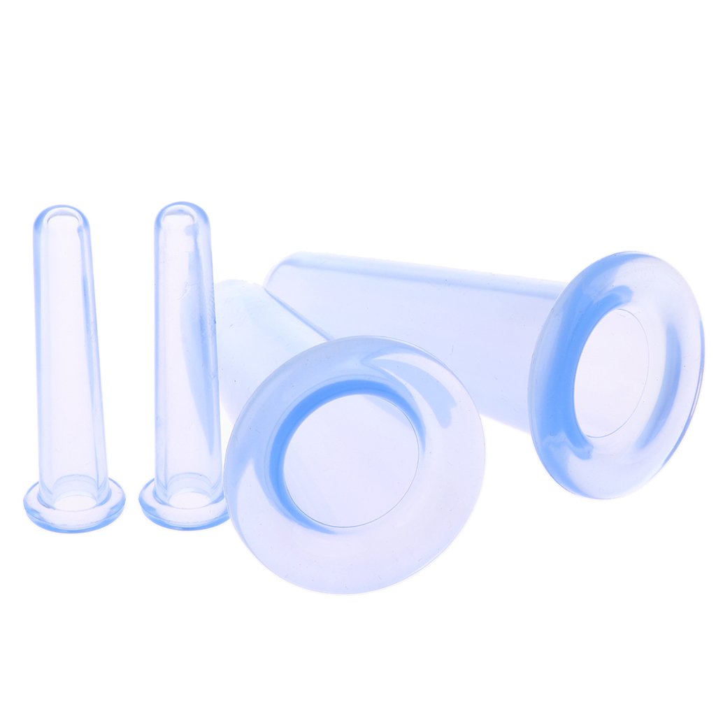 ELEPHANTBOAT® 4Pcs Silicone Manual Cupping Cups Set with Storage Bag Massage Vacuum Rubber Cup Anti Cellulite for Full Body Face Back Legs, Blue