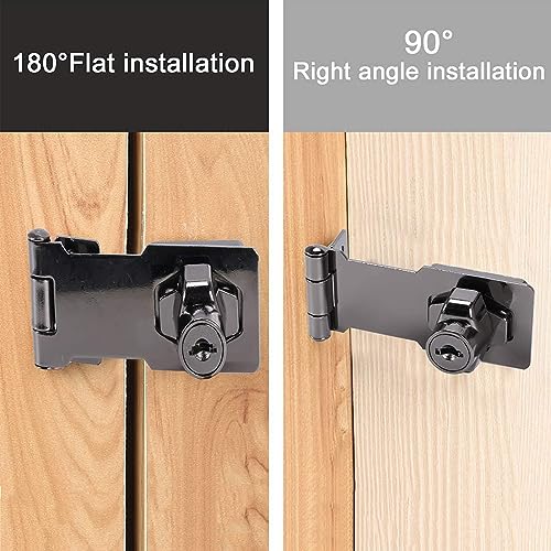 HASTHIP® 4 Set Door Lock with Key Locking Hasp Stainless Steel Knob Key Latch for Drawer Lock Cupboard Locks for Wardrobes Hasp Lock Catch Latch Safety Locks for Home, Office, Doors - Black