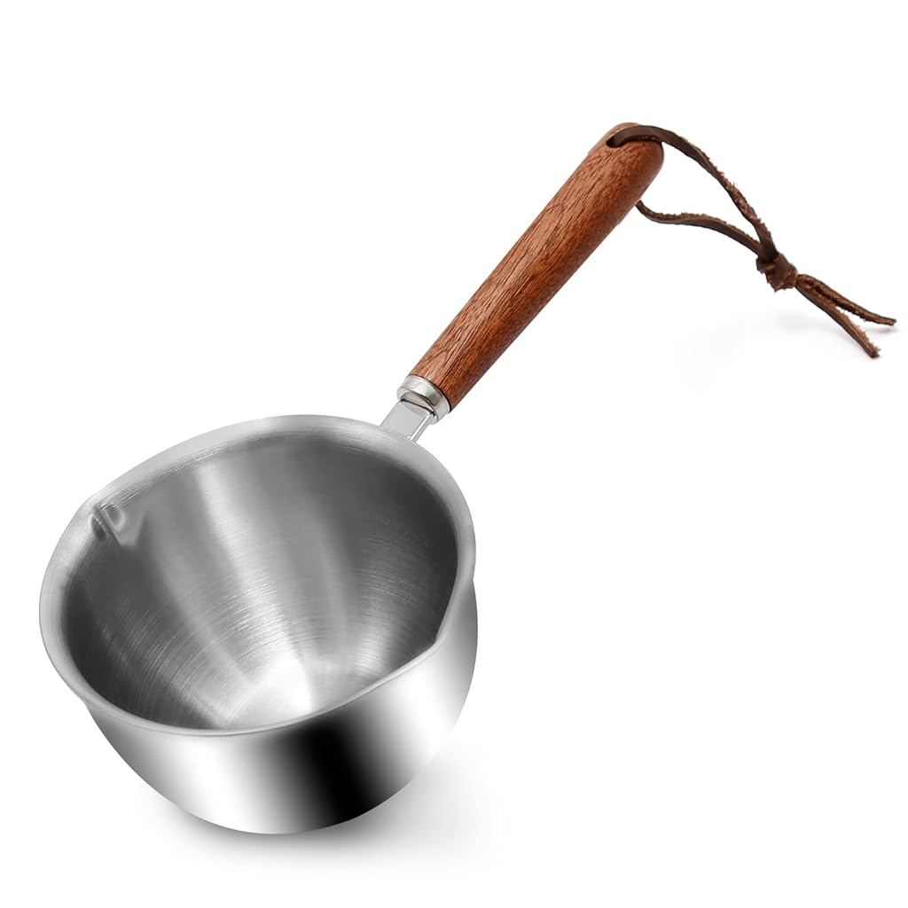 Supvox® 300ml Stainless Steel Tadka Pan Oil Warmer - Milk Warmer Pot, Long Heat- Resistant Handle Small Sauce Pan for Stove Top, Chocolate Melting, Coffee Tea Soup Warming