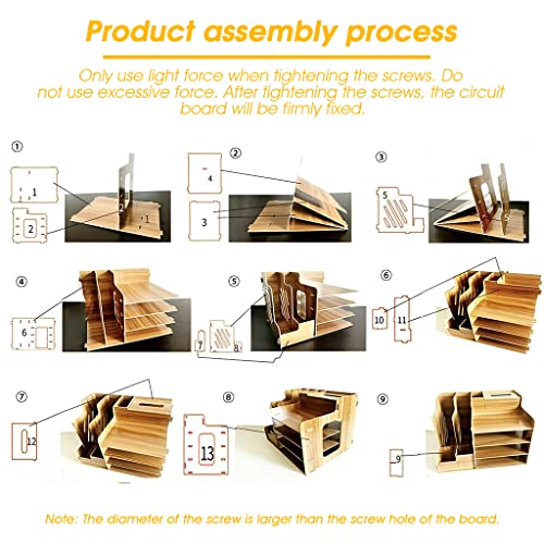 ZIBUYU® Yellow Wooden Multi-Functional Desk Stationary Organizers with Book Stand Tissue Box Pen Holder with 4 Layer Rack Table Accessories Supplies for Office,Room