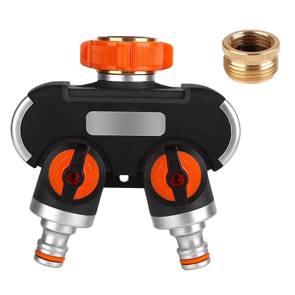 Supvox Garden Hose Connector for 3/4 and 1/2 Inch Taps featuring 2 Way Splitter with Dual Switches