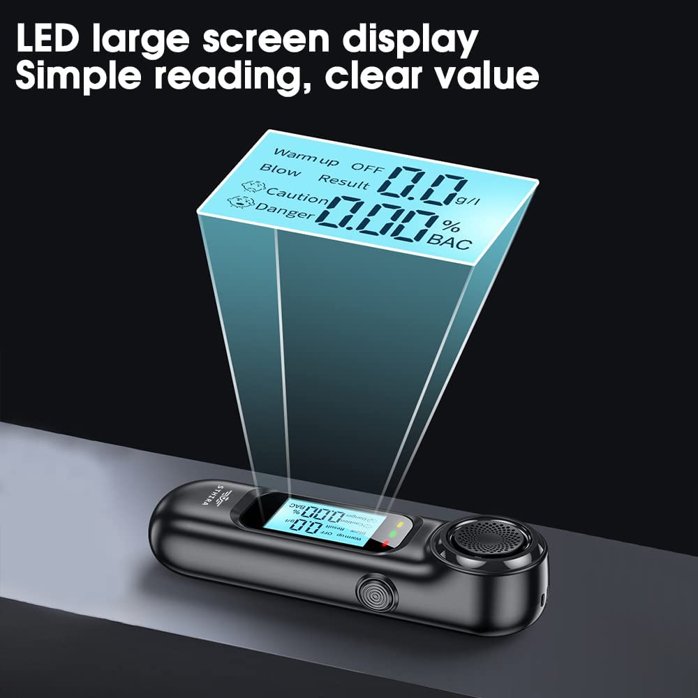 STHIRA Alcohol Tester for Personal and Professional Use with LCD Display and USB Rechargeable 0.00–0.19% BAC Precision Sensor