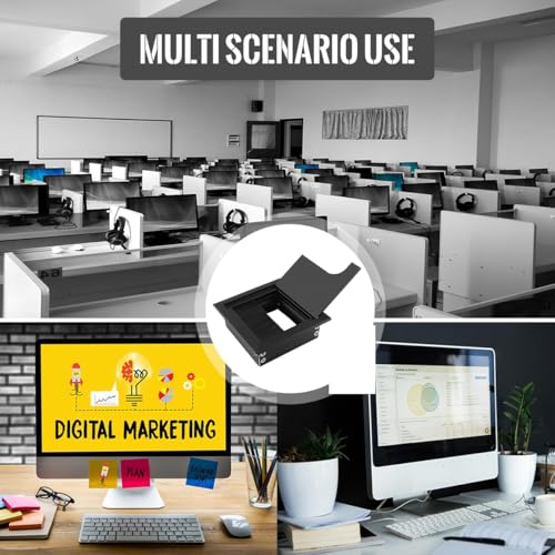 HASTHIP® Desk Hole Cap 80x80mm Black Square Aluminium Cable Management Cover with Flip Lid Dust-Proof Brush for Office PC Workspace Organization 2PCS