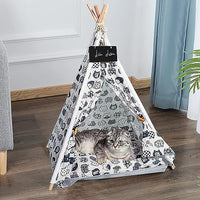 Qpets® Cat House Cat Beds for Indoor Cats Puppy Bed Dog House Dog Bed Tent Pet Bed Print Pet Teepee with Cushion Pillow, Assemble Tent Bed for Kitten, Cat, Dog, All Season Use