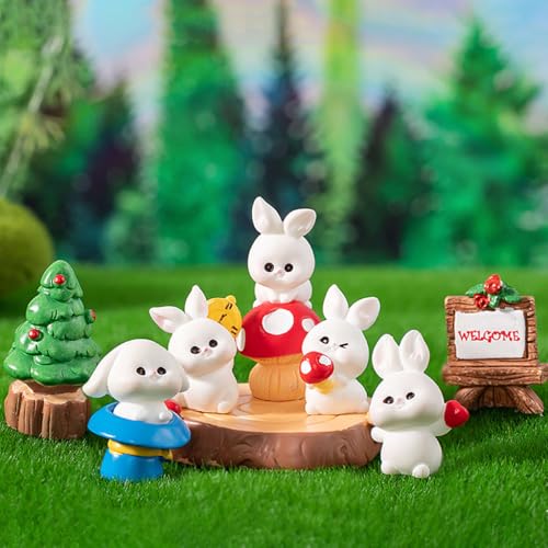 HASTHIP 8Pcs Cartoon Miniature Decor Mini Resin Bunnies Desk Decor Moss Landscape Decorations Resion Miniature Decor for Moss Landscape, Garden Ornament, Flower Pots, Dollhouse Garden Decorations