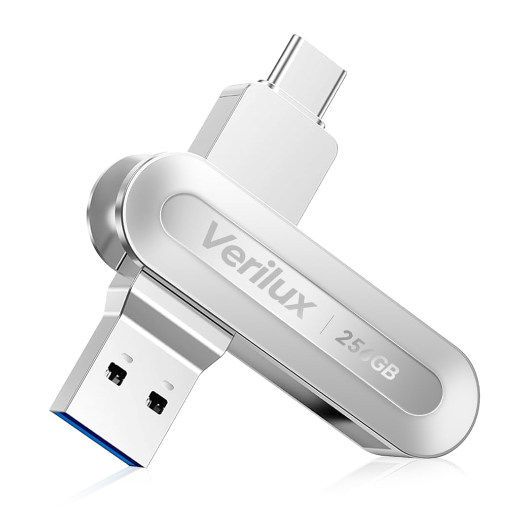 Verilux Pendrive 256GB for iPhone and Android with USB C & A featuring 360° Rotation Design