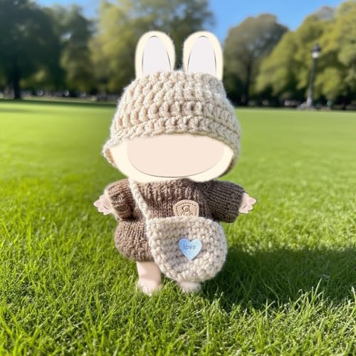 PATPAT® Clothes for 17cm Dolls Set Plush Toys Crochet Knitted 3 Piece Hat Backpack Stylish Cute Dress up Accessories No Doll Brown 6PCS