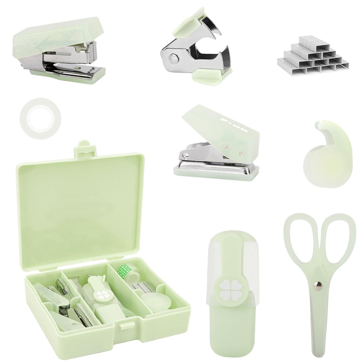 OFIFO Stationery Set for Office and School with 8 Pcs Tools and Compact Storage Case | Green